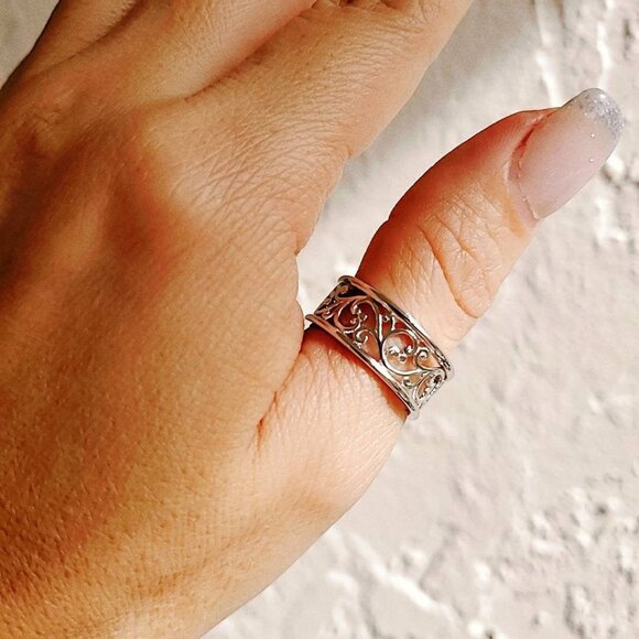 Women's 925 Sterling Silver Vines Ring Spiral Band Bali Bohemian Boho Thumb Ring - Picture 8 of 10